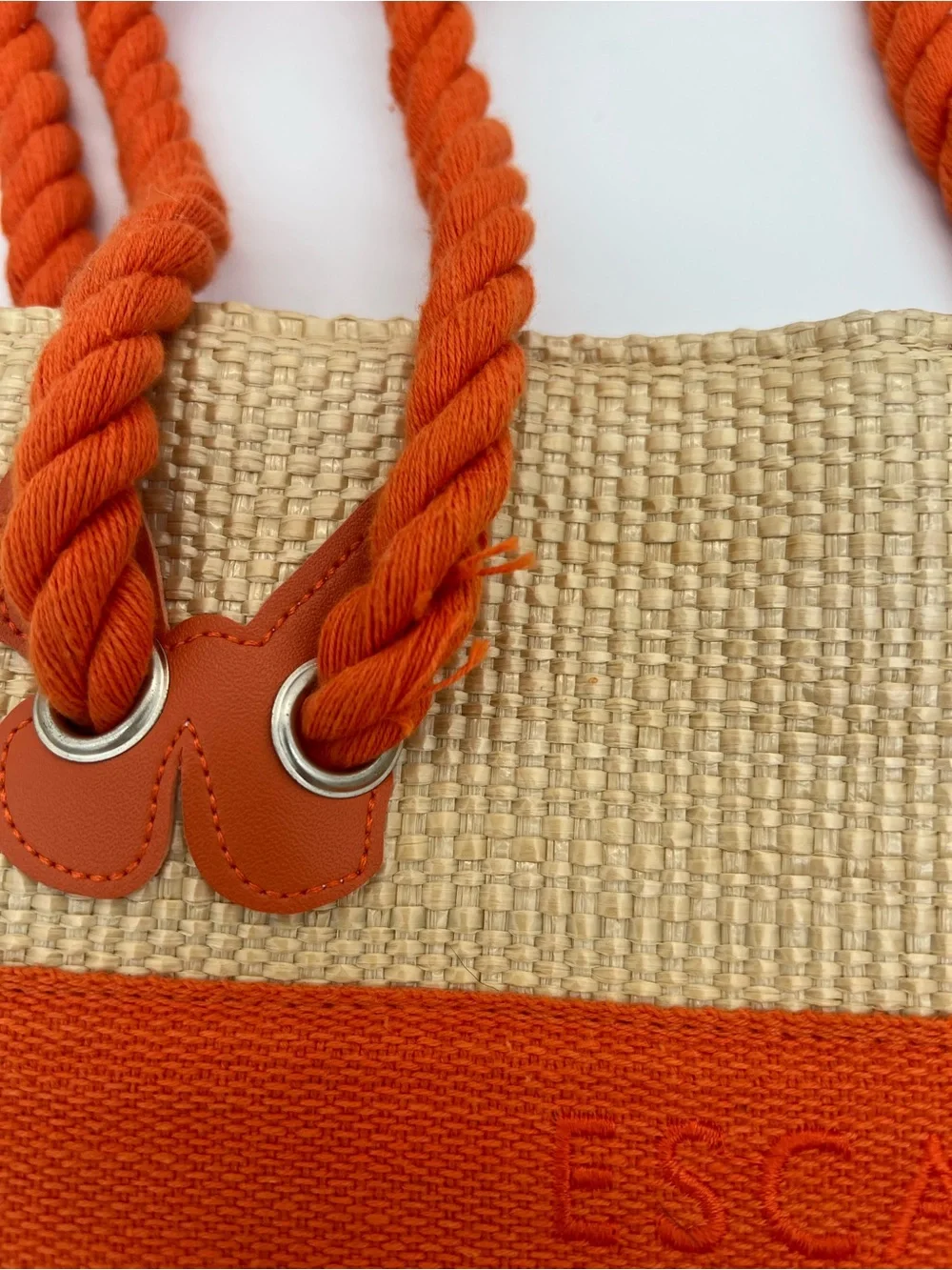 Escada Beige Straw Tote with Orange Rope Handles